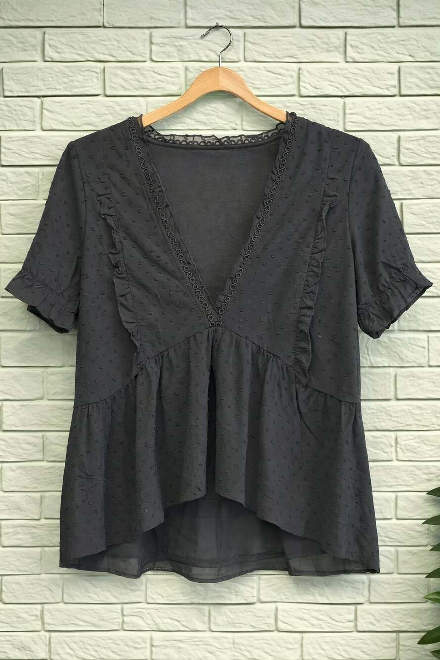 Coolmee Women's Puff Sleeve Peplum Babydoll Tops Summer Smoked T Shirts Casual L